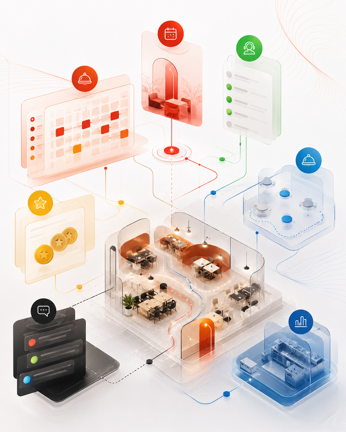 Diagrama abstracto del flujo comercial entre captación, automatización, datos, seguimiento y analítica.
